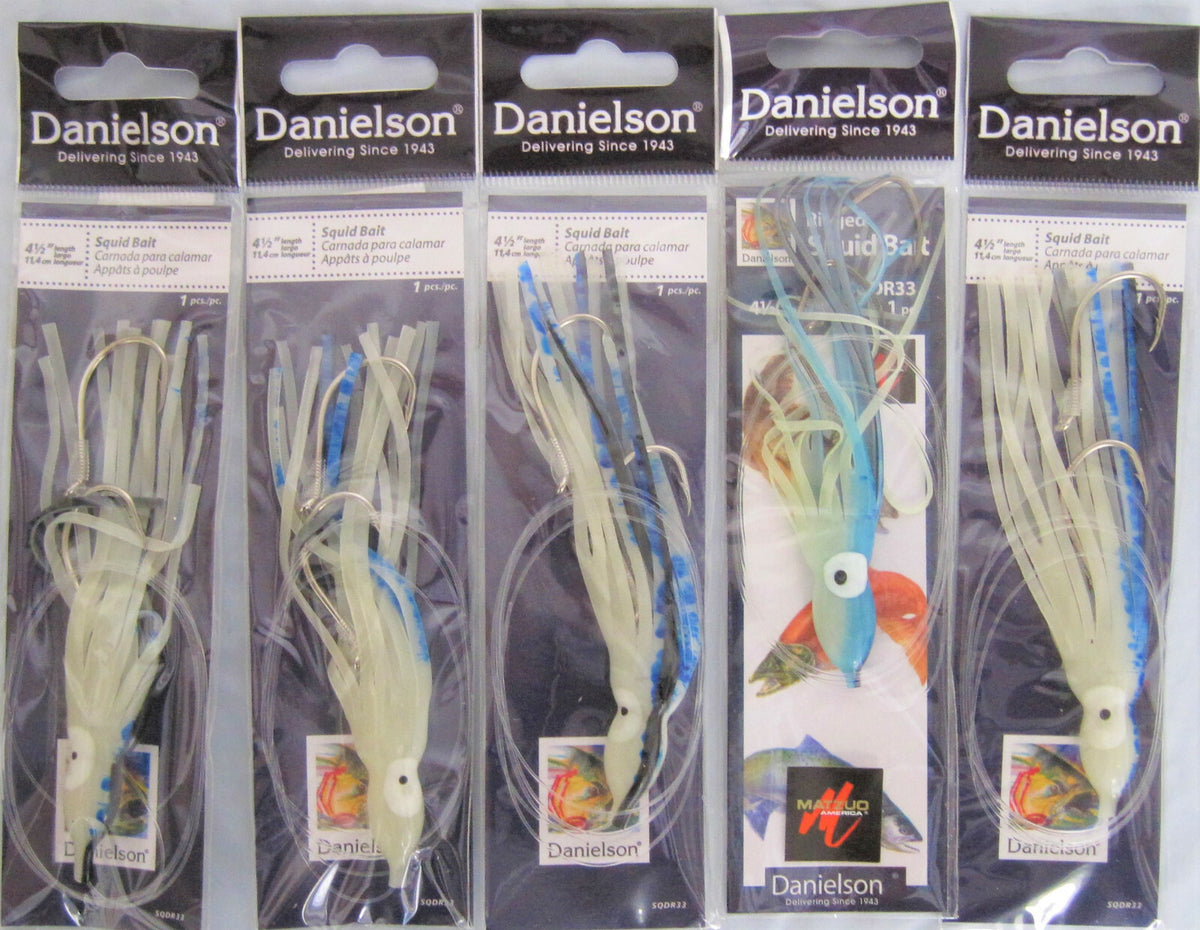 Rigged Squid Bait Lures Set - 10 Fully Assembled Fishing Lures for Saltwater Fishing