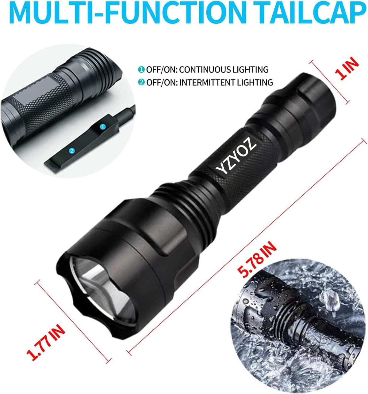 Rechargeable Green Tactical Flashlight with 500 Yards Range & Mount