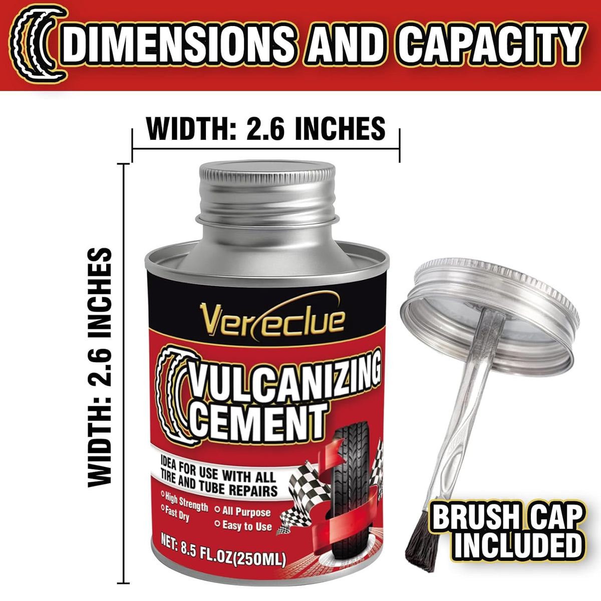 Rubber Tire Repair Cement - Clear Vulcanizing Glue for Puncture Fixes, 8.5oz