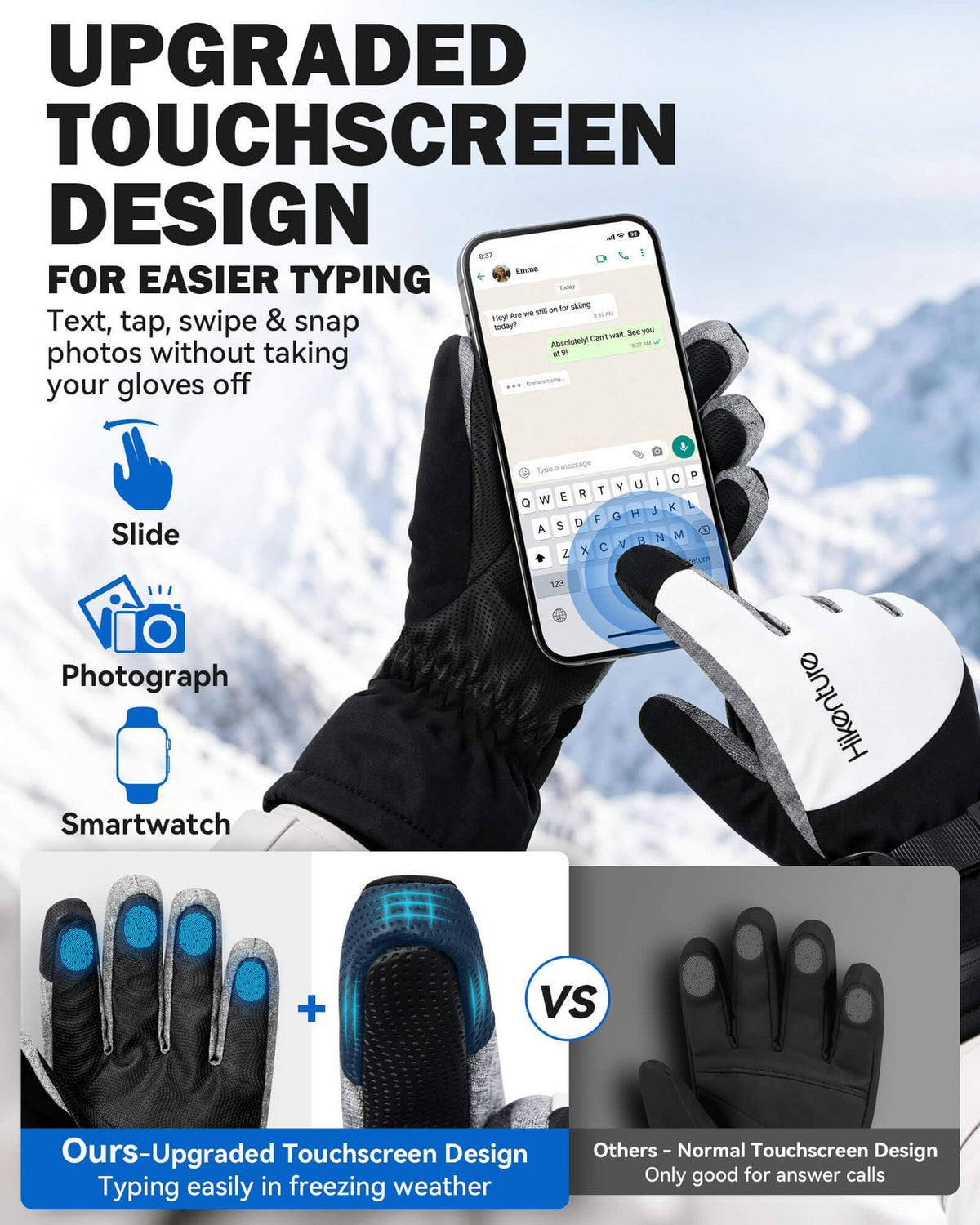Men's Ski Gloves Waterproof Thinsulate Touchscreen Snow Gloves - Winter Outdoor Gear