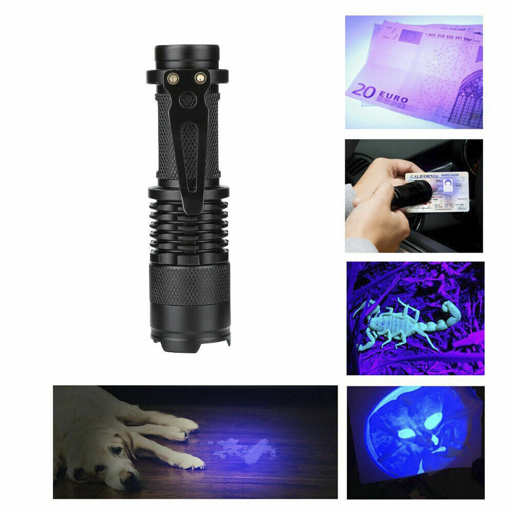 Mini UV Flashlight 395nm Handheld Blacklight for Camping Hunting Night Fishing