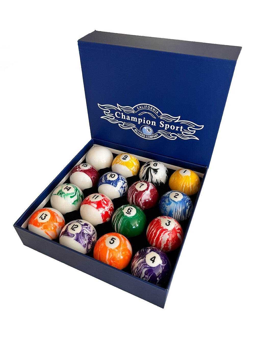 Complete 16-Ball Billiard Pool Ball Set - Marble Swirl with Light Marble (All Variants)