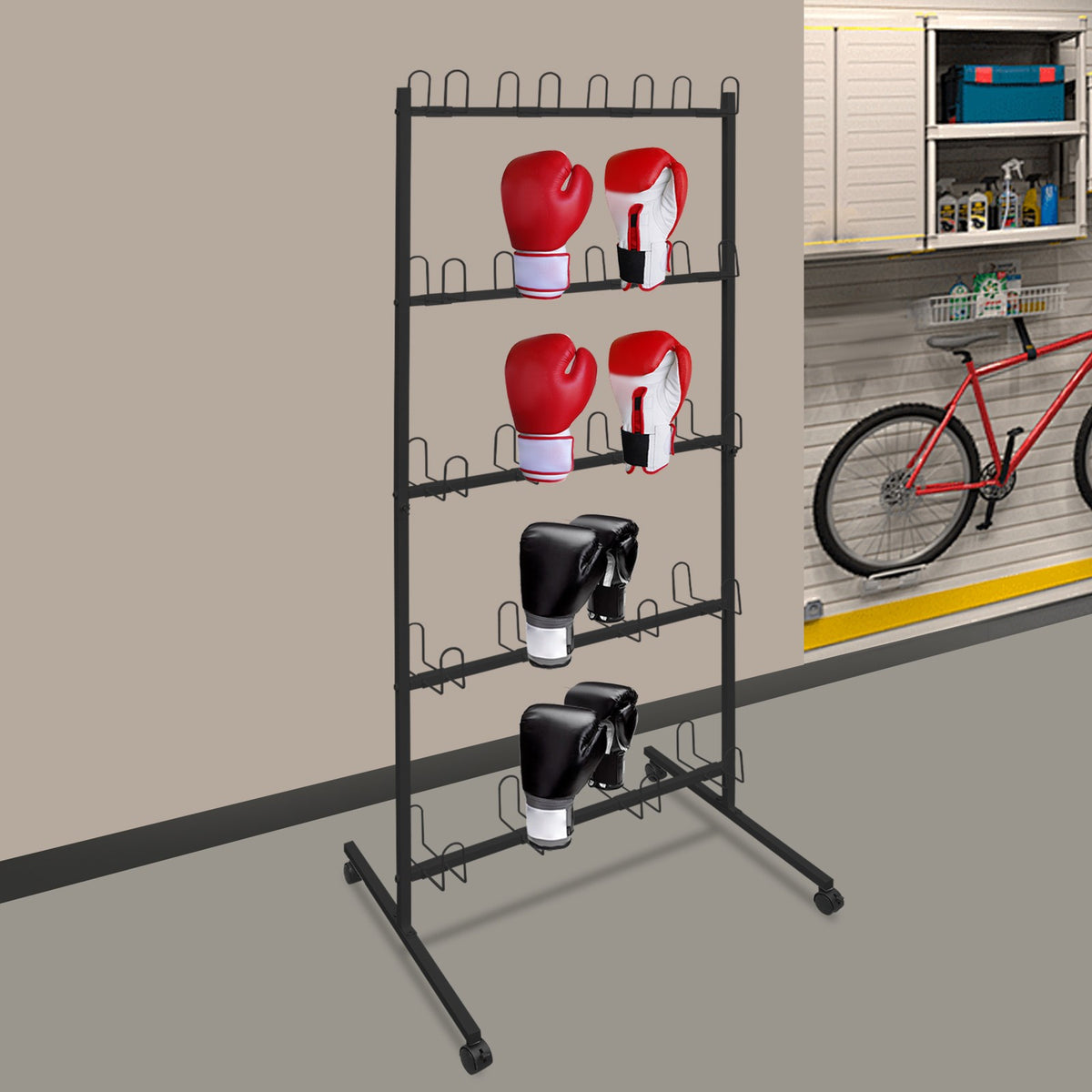 Boxing Gloves Drying Rack with Wheels - Holds Up to 20 Pairs for Gym Storage