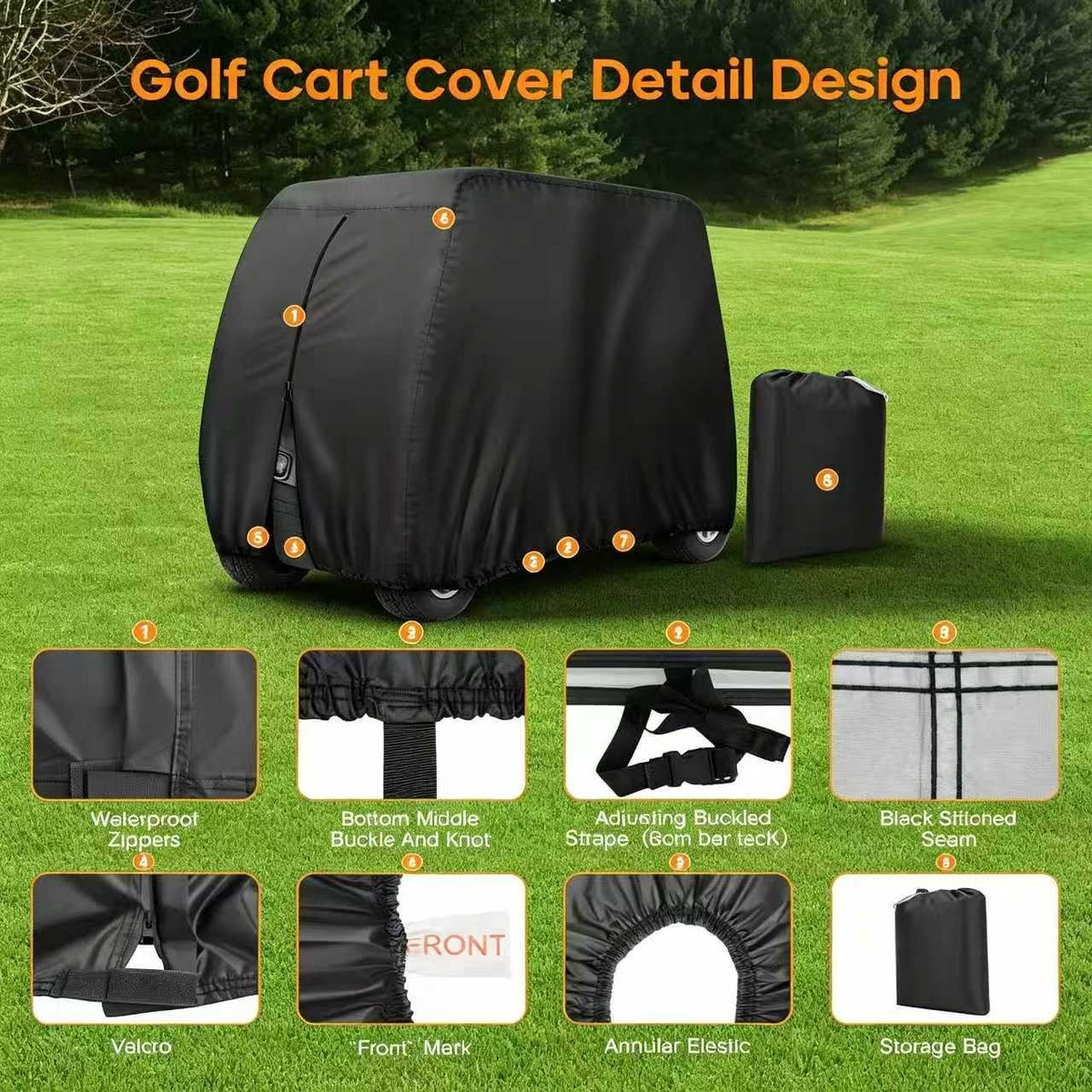 Heavy Duty Waterproof 4-Passenger Golf Cart Cover - UV & Windproof