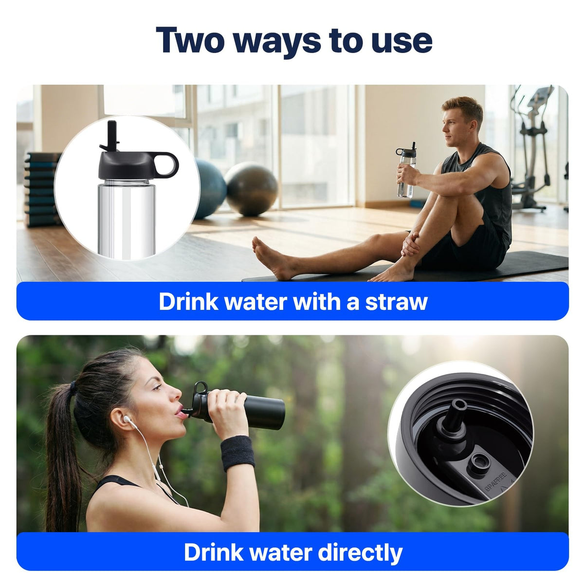 Straw & Spout Lid for Hydro Flask Wide Mouth Water Bottles - 3 Pack