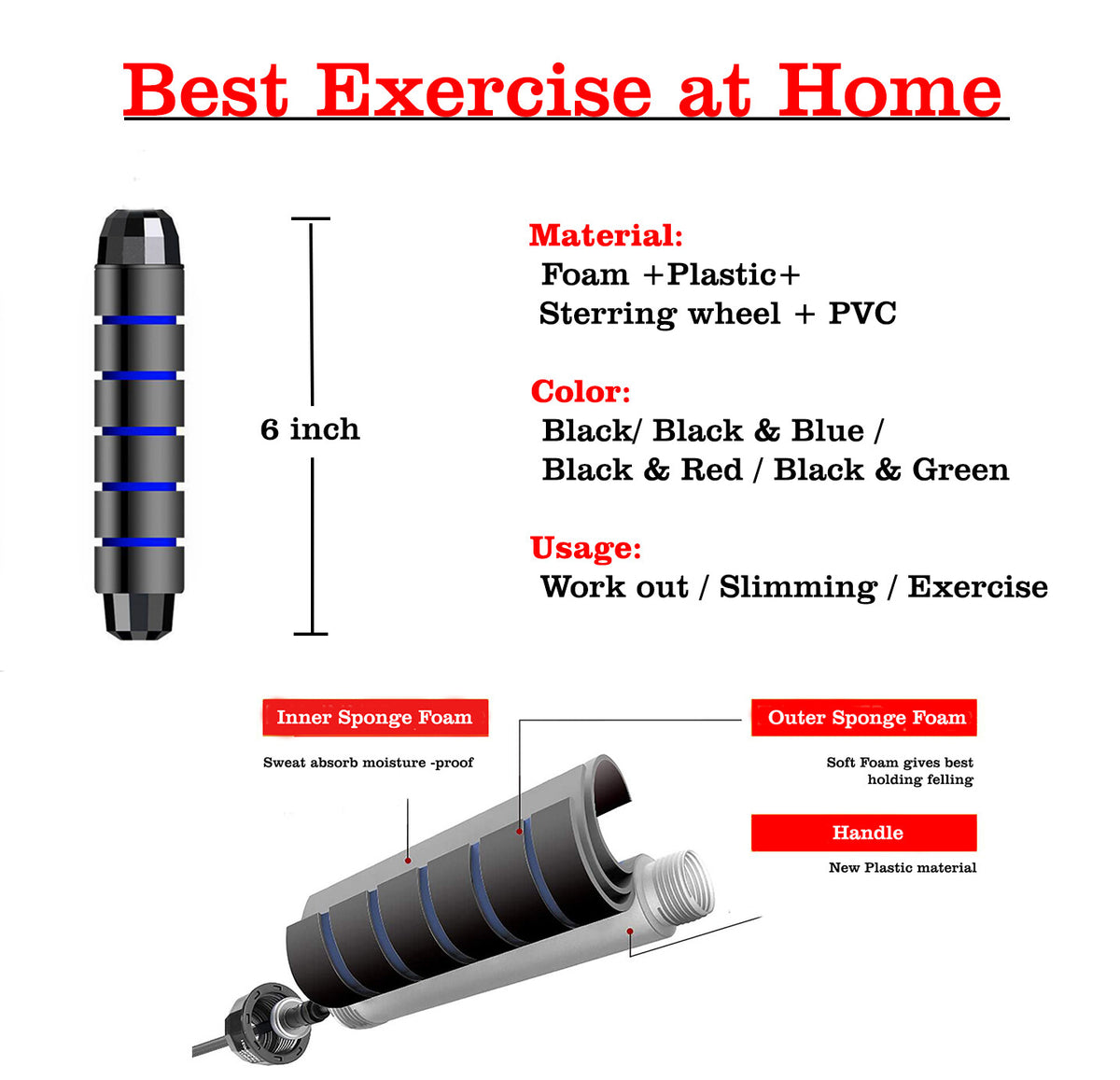 Tangle-Free Adjustable Steel Handle Jump Rope for Cardio Workout Gym