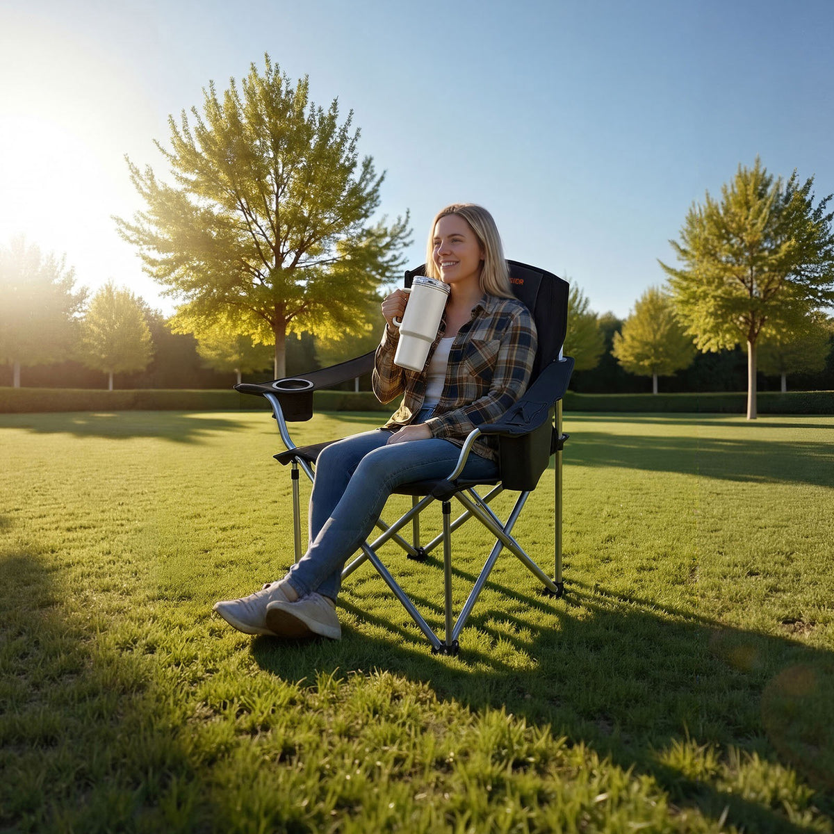 Oversized Camping Chair Set with Cup Holder and Cooler Bag - 2 Pack