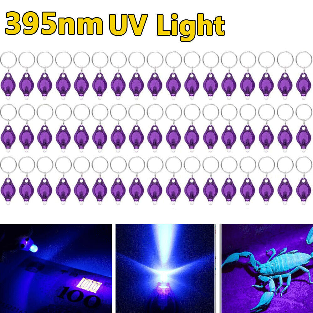 50-100PCS UV LED Keychain Flashlights - Black Light Ultraviolet Mini Lights