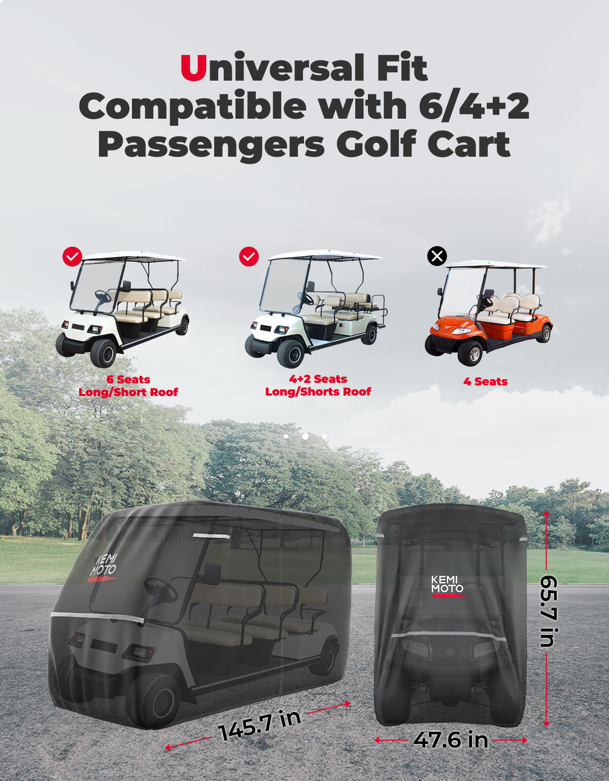 Heavy Duty Golf Cart Cover for EZGO Club Car 6/4+2 Passenger Black 600D
