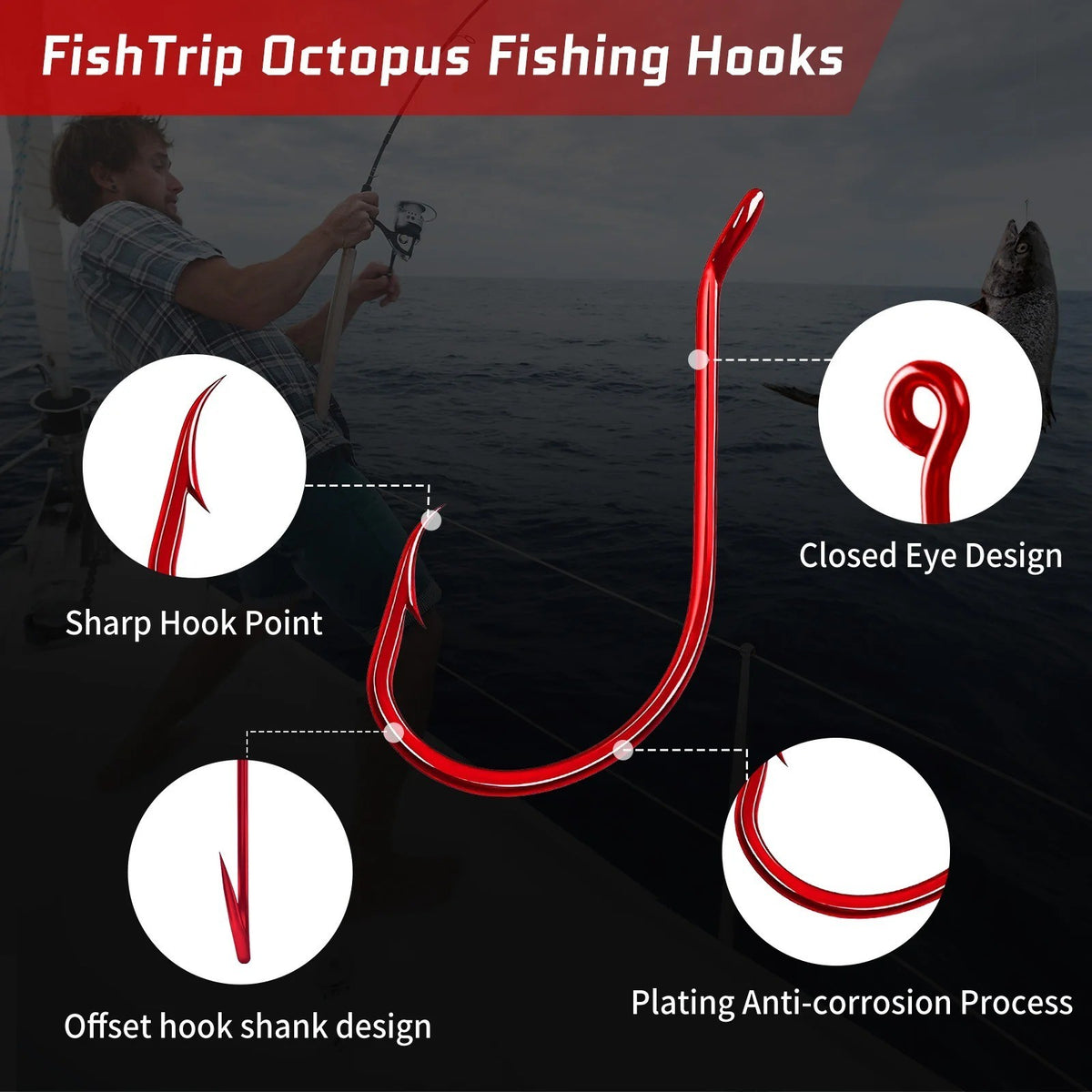 Saltwater & Freshwater Fish Hooks - 100 Pcs Red Octopus Circle Hooks