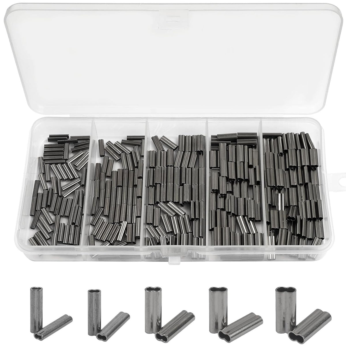 Fishing Crimp Sleeves Kit - Double Barrel Brass Copper Fishing Line Connectors, 500 Pieces