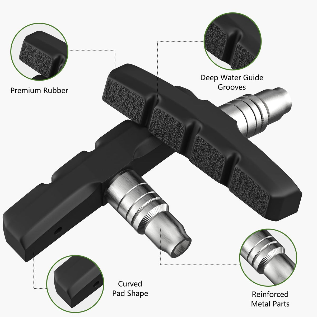 Bike Brake Pads 70mm Universal V for Mountain, Road, BMX - 4 Pack