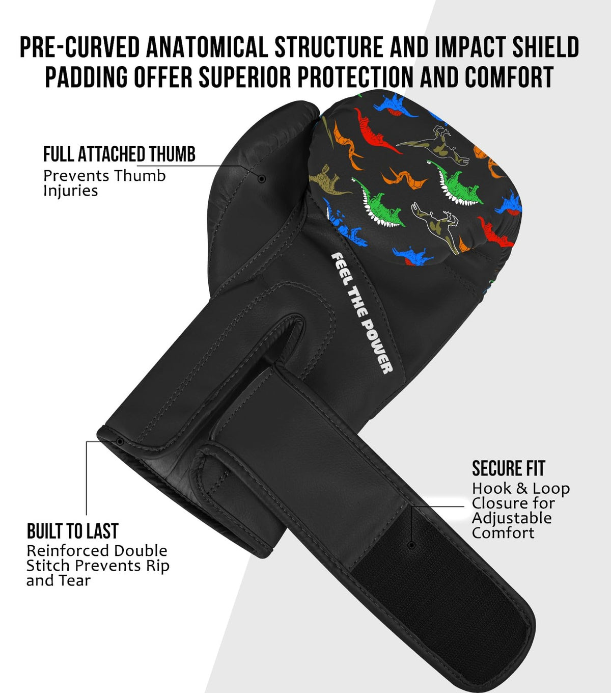 Youth Boxing Gloves 6oz - Exxact Sports Knockout Dinosaur Kids Training Gloves