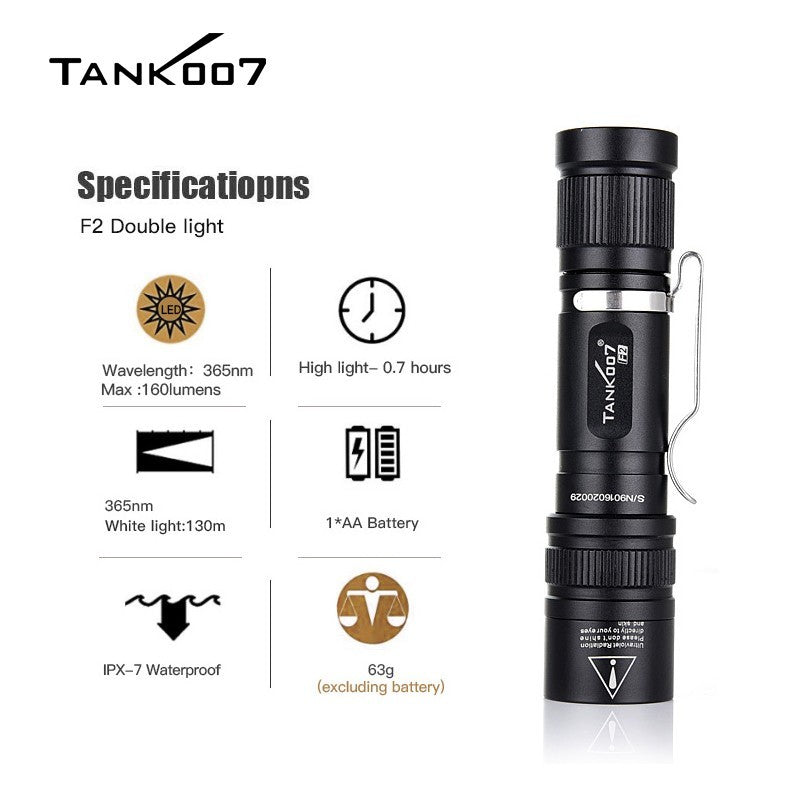 2-in-1 LED Flashlight with White & UV Black Light for Camping Detection