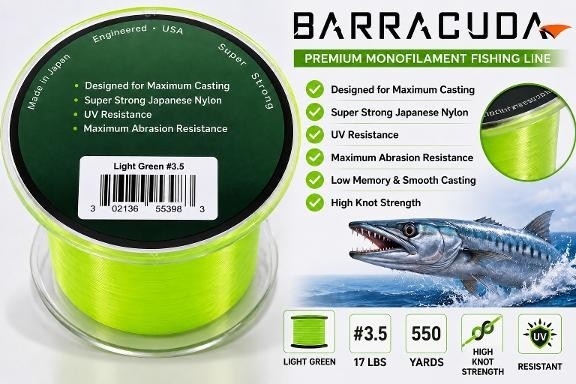 Super Strong Fishing Line 550yds Monofilament Light Green 8-28lb Varieties