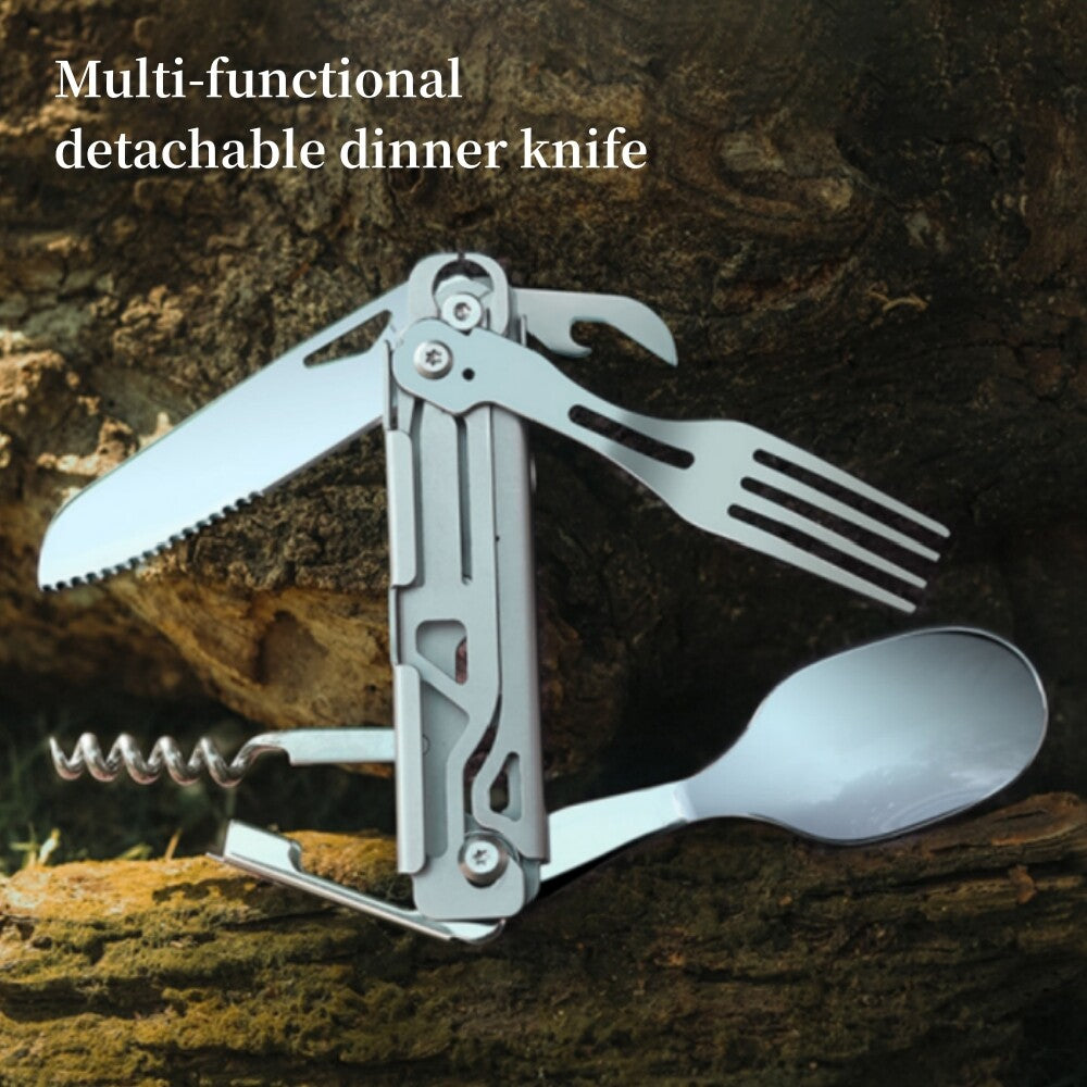 5-in-1 Camping Fork Knife Can Opener Stainless Steel Multi-Tool