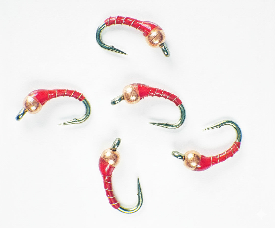 Copper Red Tungsten Midge Nymphs Fly Fishing Flies - Premium Trout Lures #20