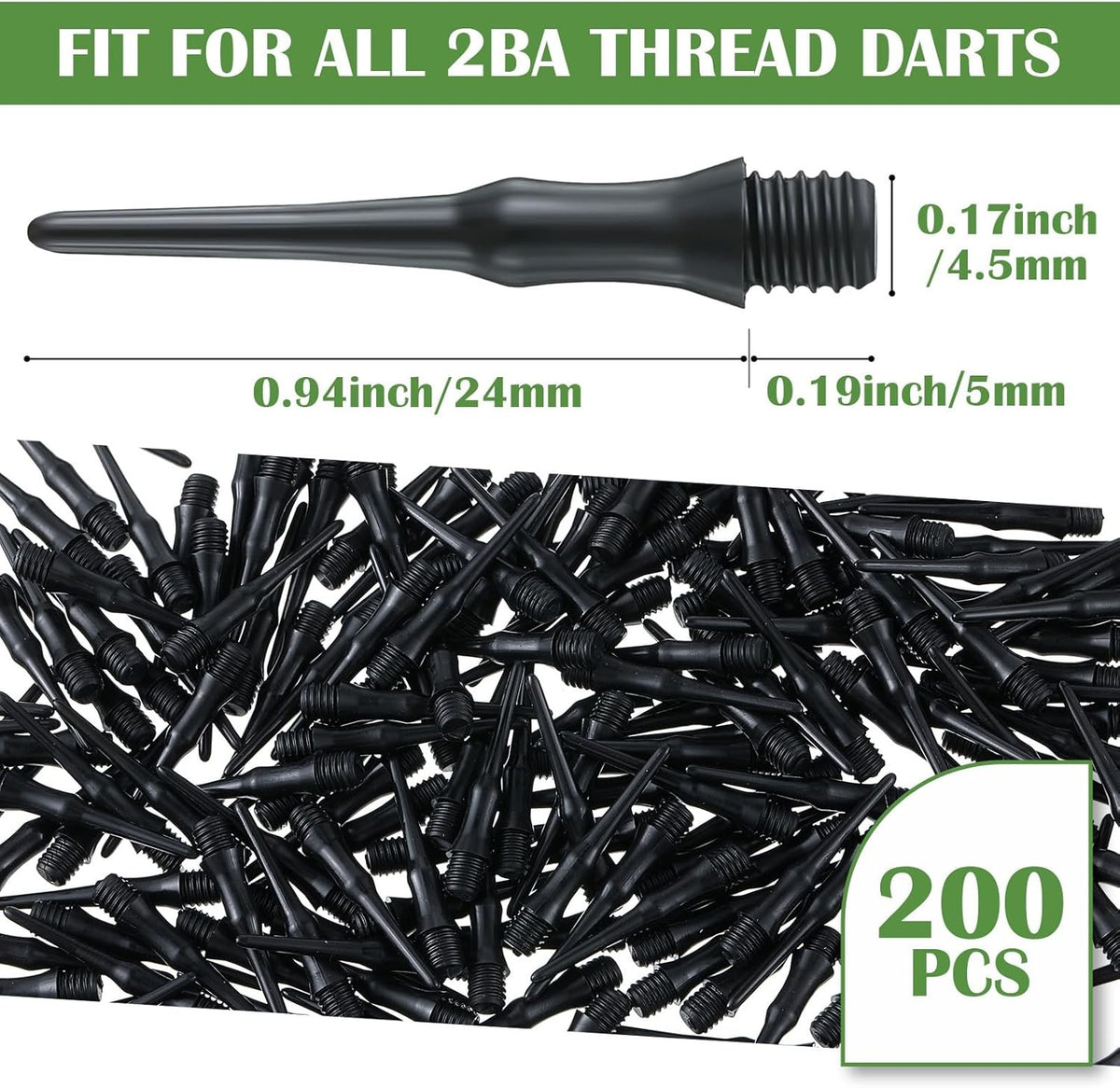 200-Pack 2BA Threaded Soft Tip Dart Tips – Plastic Replacement Tips for Darts