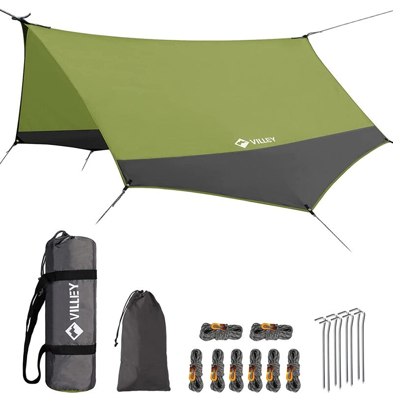 Waterproof Camping Tarp 13x11.5Ft Heptagonal Rain Fly for Tent Hammock Sun Shade