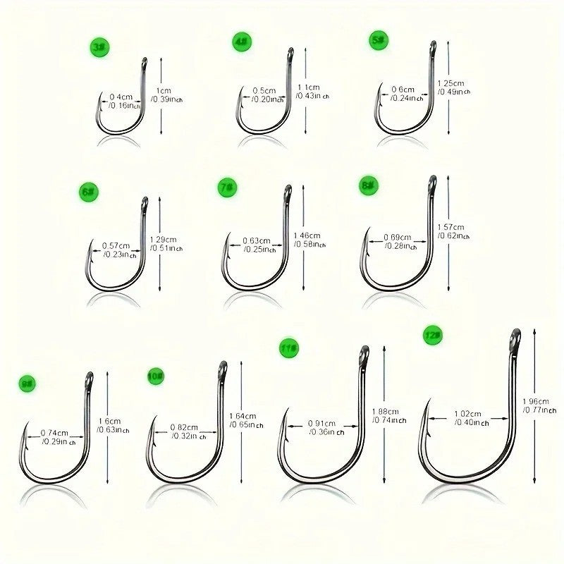 100PCS Stainless Steel Carbon Fishing Hooks with Loop Sharp Durable Tackle