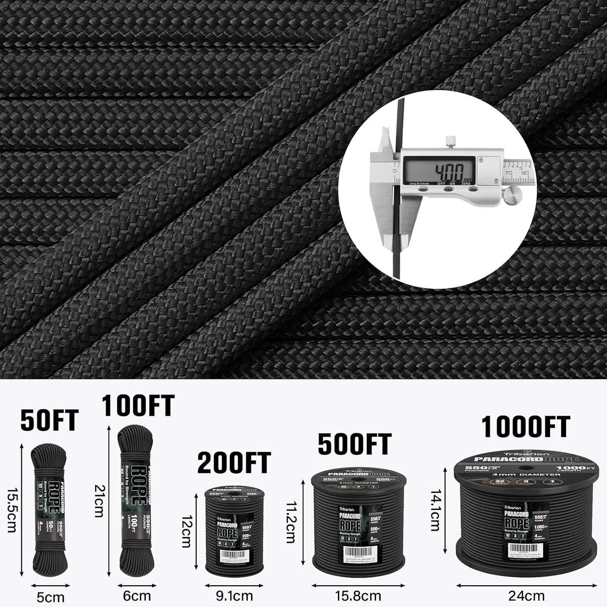 Heavy Duty Paracord Rope 550 lb - 100ft 4mm Survival Cord for Camping & Outdoor