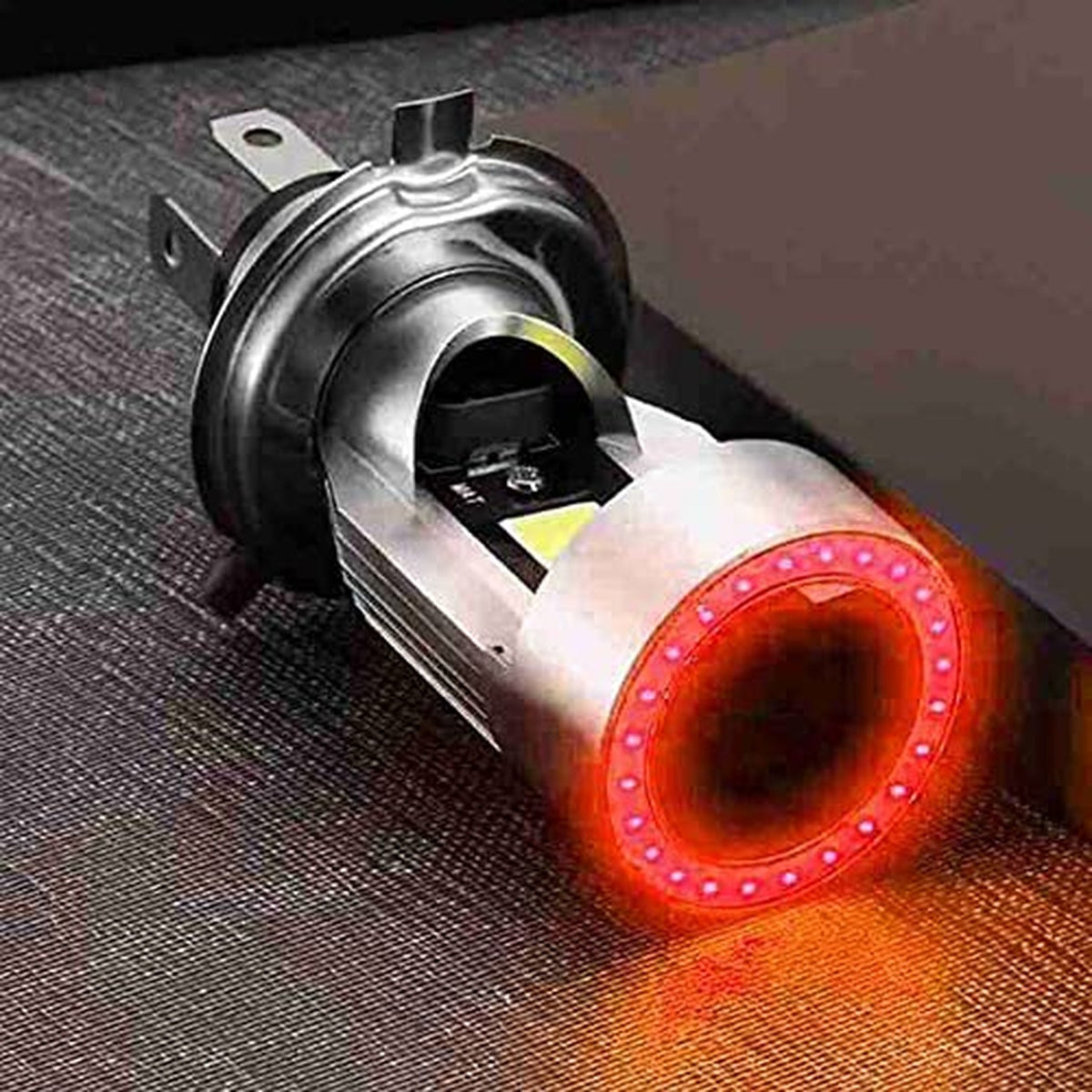H4 LED Motorcycle Headlight Bulb 20W 2000LM Cool White with Red Angel Eye