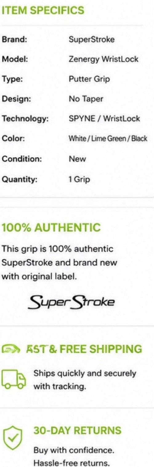 Golf Putter Grip with No Taper SPYNE Technology - Stabilize & Control