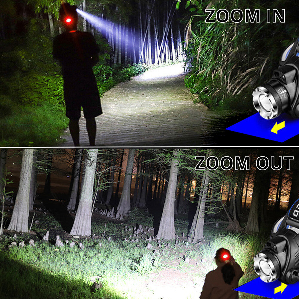 Rechargeable LED Headlamp with Zoom, Waterproof, High Lumens - Outdoor & Work Light