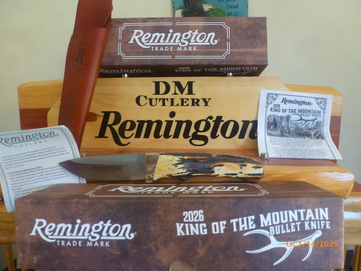 Remington Bullet Knife with Stag Bone Handle and Leather Sheath - Fixed Blade Collectible