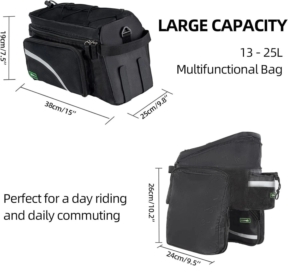 Bike Trunk Bag 13-25L Waterproof Bicycle Rear Rack Luggage Carrier with Raincover