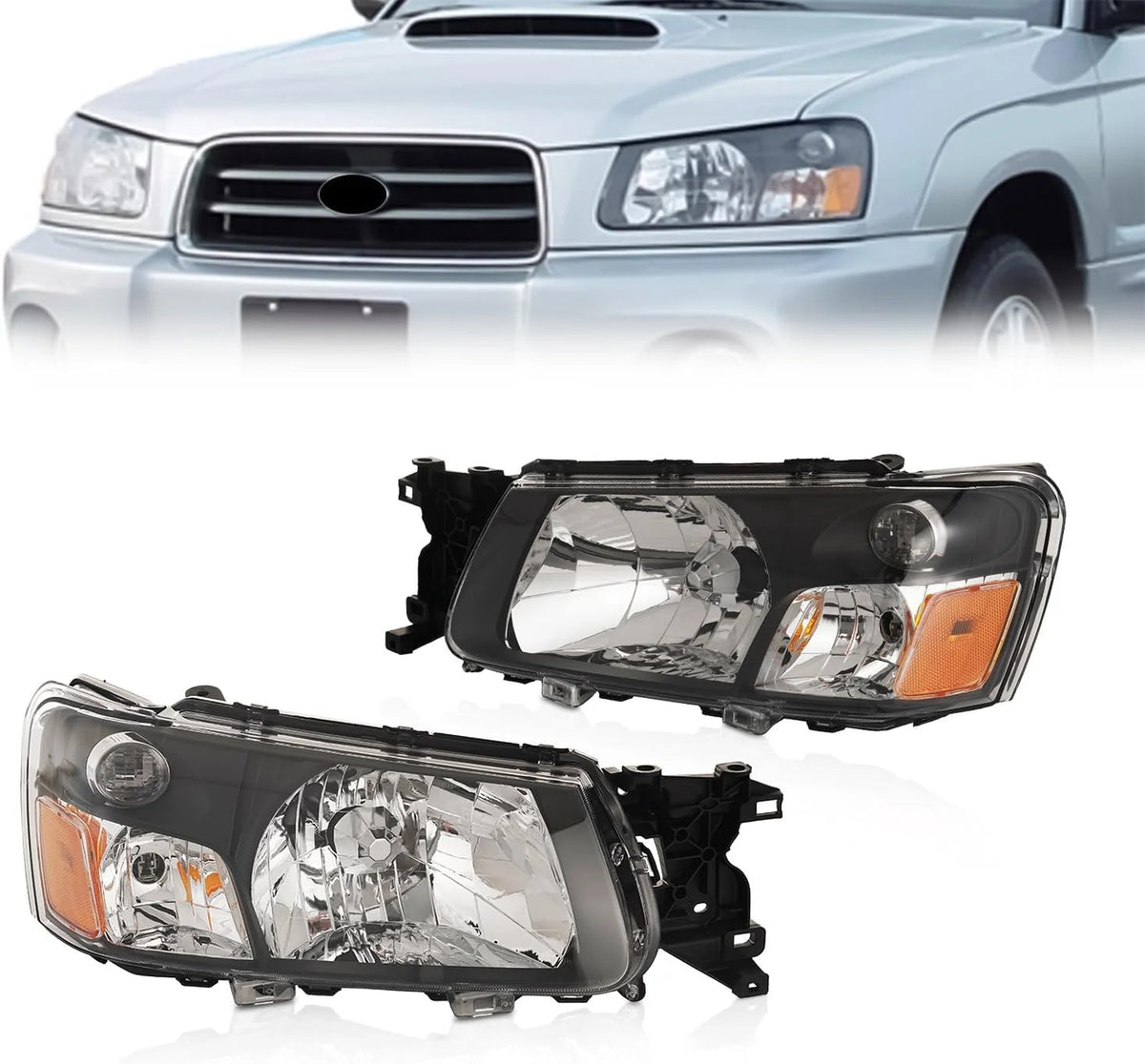 Pair Halogen Headlights Assembly for 2003-2004 Subaru Forester - Left & Right Side