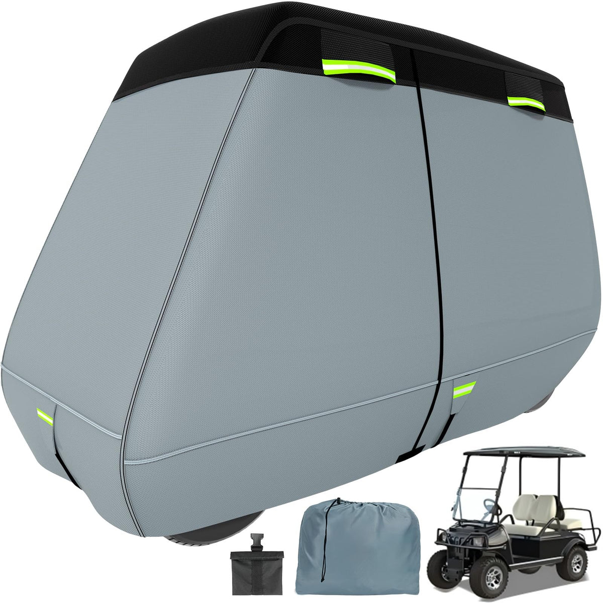 Waterproof Golf Cart Cover 5-Ply 900D+600D Fit for 2+2/4 Passenger Carts Gray+Black