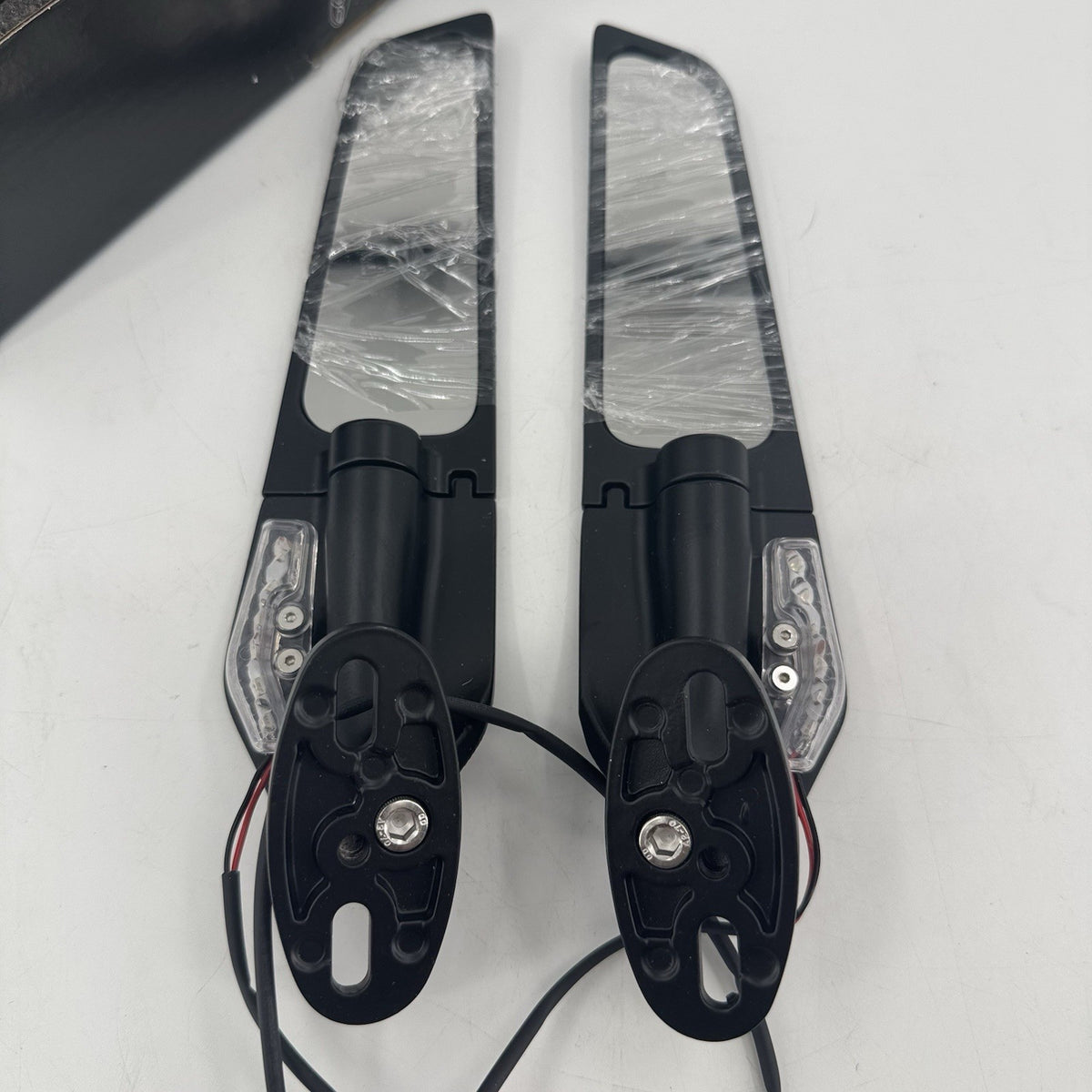 Motorcycle Winglet Mirrors with LED Turn Signals Matte Black Adjustable Pair