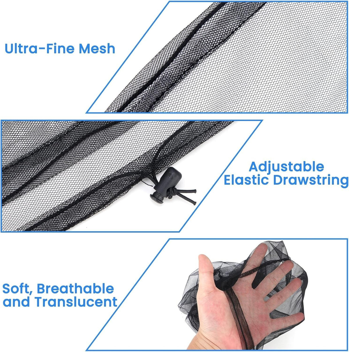 Breathable Mosquito Head Net 2 Pack for Hat, Face & Neck Protection
