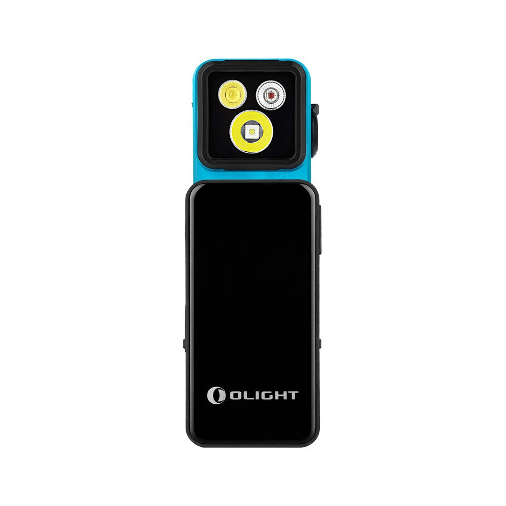 Olight Oclip 2 Pro Tidal Blue Portable Flashlight with Charging Case - Flood Red Spot 530 Lumens