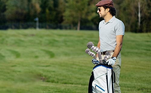 Golf Fairway Wood Club Protector Knit Pom Cover Grey White Argyle