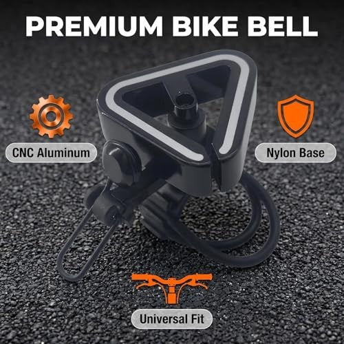 Universal Bicycle Bell Aluminum Alloy Triangle Bell with Rubber Band Mount - 22.2mm to 31.8mm Handlebar