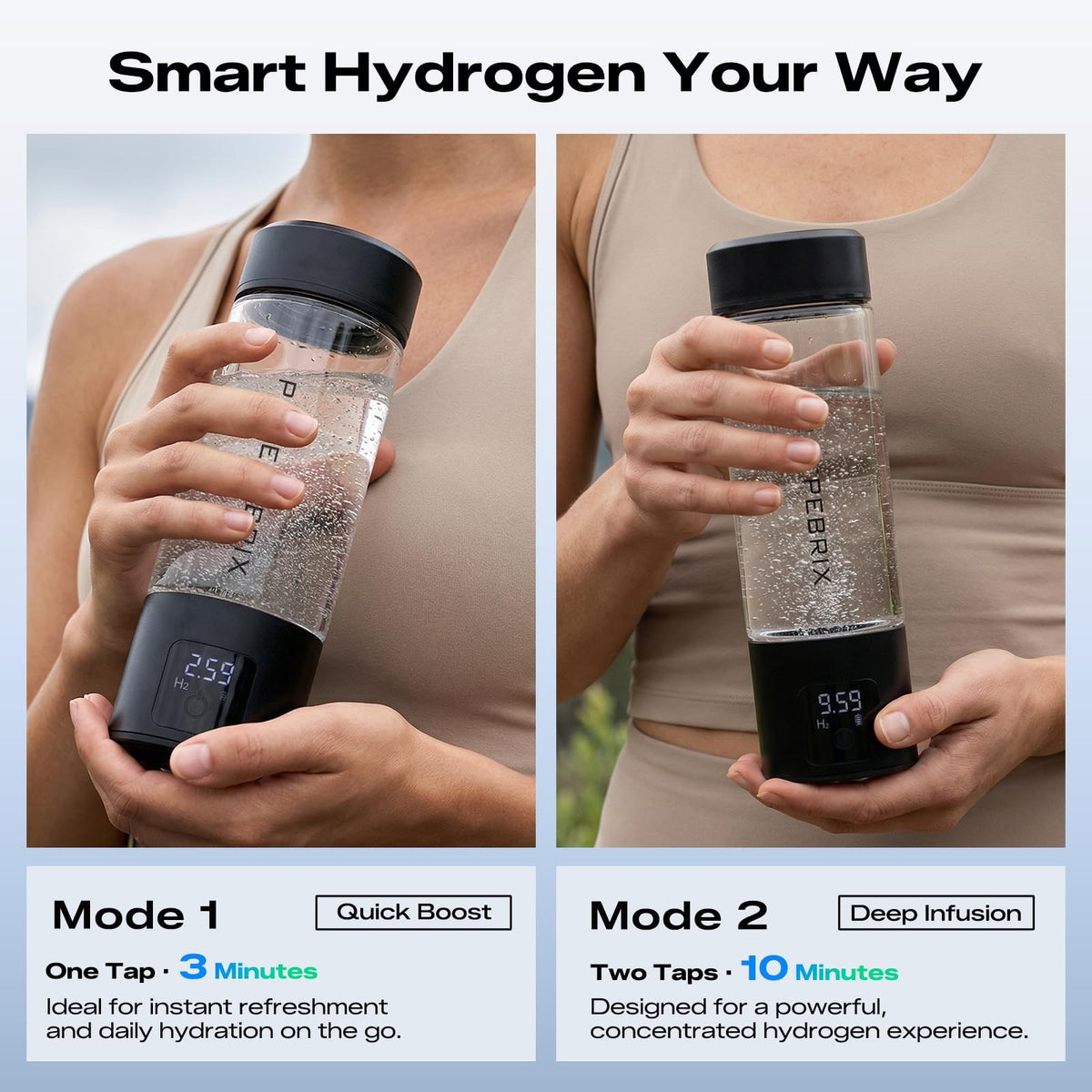 Hydrogen Water Bottle 14oz Glass Portable Water Flask with Leak-Proof Lid