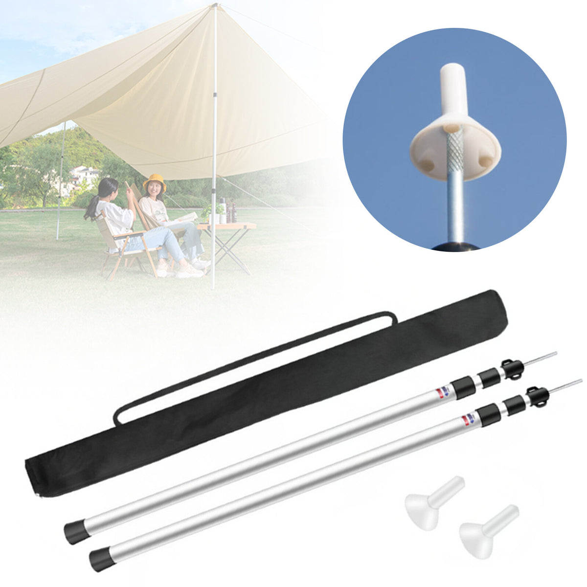 Adjustable Tent Poles Set for Camping Canopy Awning Shelter - Aluminum Telescopic