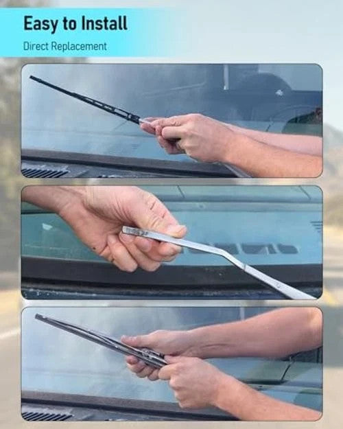 15 Inch Universal Windshield Wiper Blades Set - Silver Stainless Steel Frame, Dual Replacement