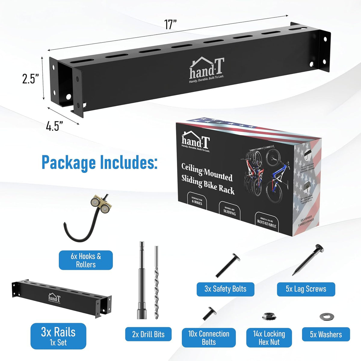 Ceiling Bike Storage Rack for Garage - Holds Up to 6 Bikes, Sliding Mount, Heavy Duty