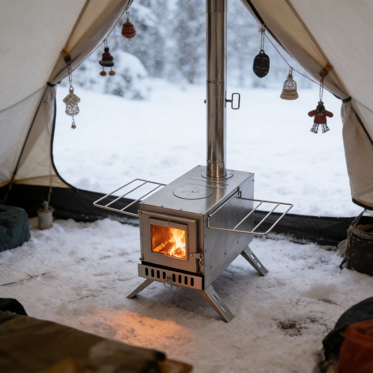 Outdoor Wood Burning Tent Stove with 7 Chimney Pipes Fire Pit for Camping