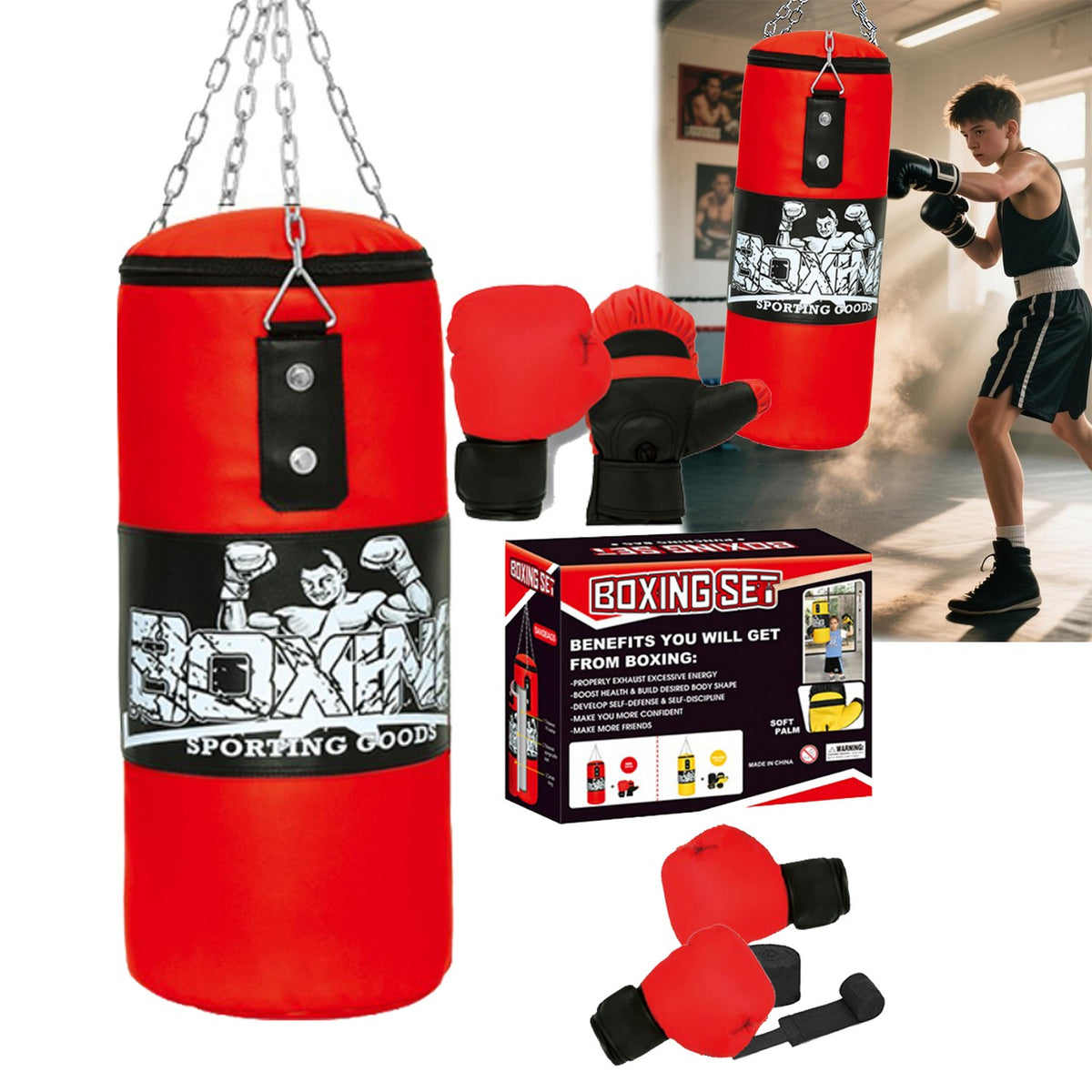 Heavy Duty Kids Punching Bag Set with Gloves for Kickboxing MMA Fitness Training