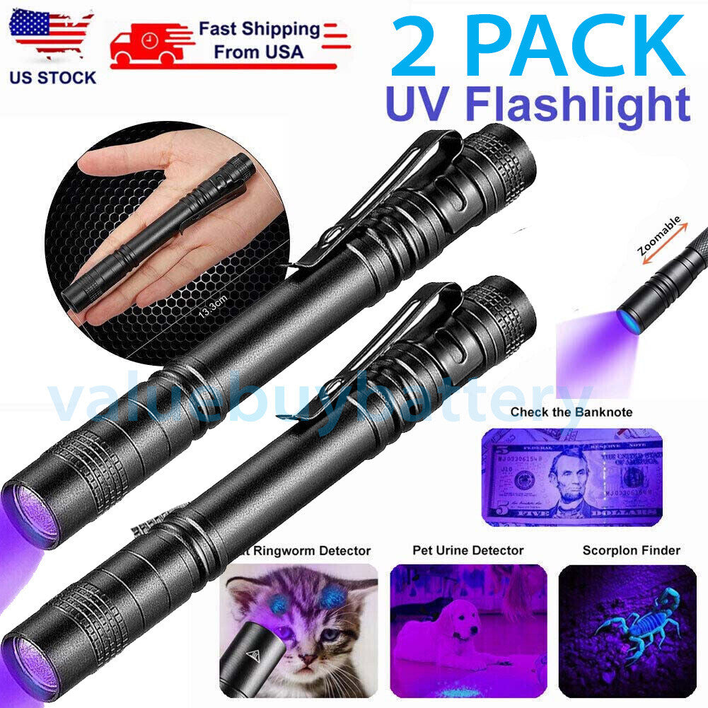 UV Blacklight Flashlight 395nm Handheld Inspection Torch - 2 Pack