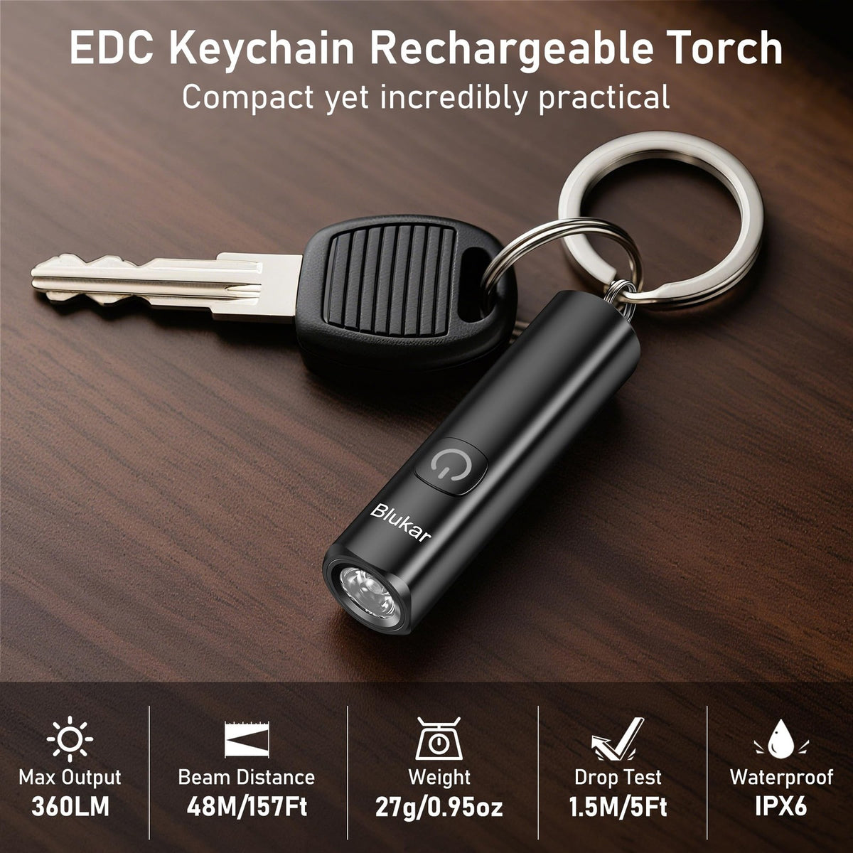 Rechargeable Mini Keychain Flashlight - Portable LED Torch, 360 Lumens