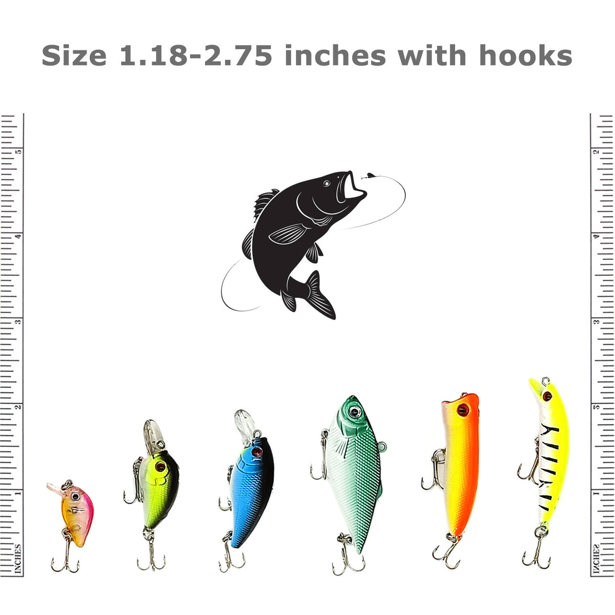 30PCS Artificial Fishing Lures Set with Treble Hooks for Bass & Freshwater
