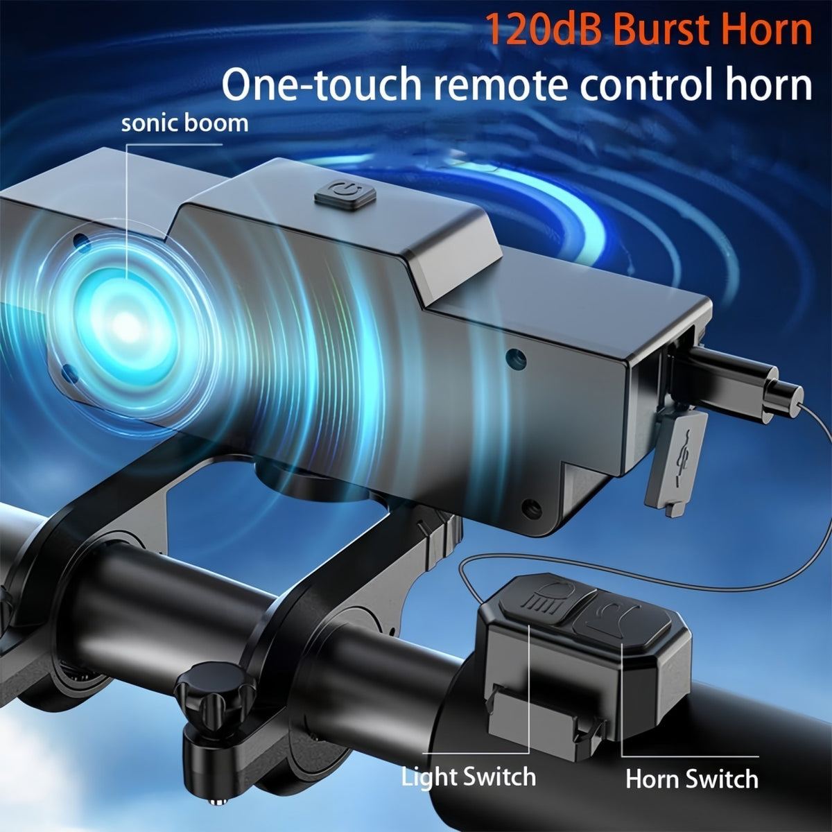 Rechargeable LED Bicycle Headlight with USB Fast Charge & 130dB Horn Waterproof