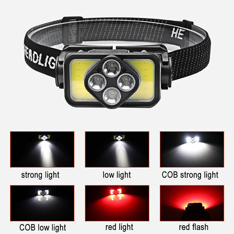 Rechargeable COB LED Headlamp Headlight with Sensor Waterproof Torch