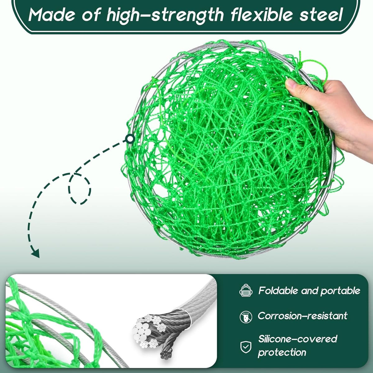 Foldable Fishing Net Set for Pier and Shoreline Catching - Portable Rubber Fish Basket & Storage Bag
