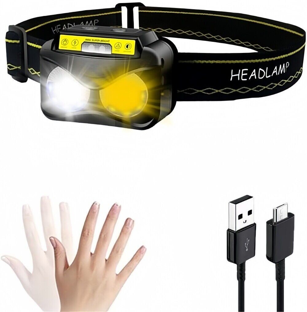 20000 Lumens LED Headlamp with USB Rechargeable & Motion Sensor, Waterproof Hiking Light